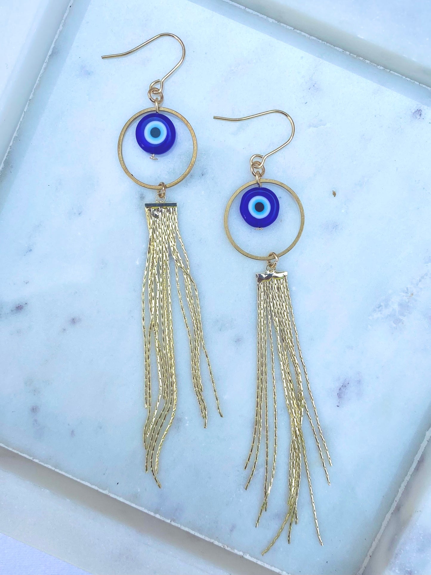 Evil Eye and Gold Cascade Earrings