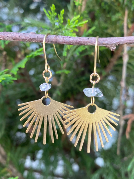 Short Bohemian Earrings with Quartz Crystals and Brass