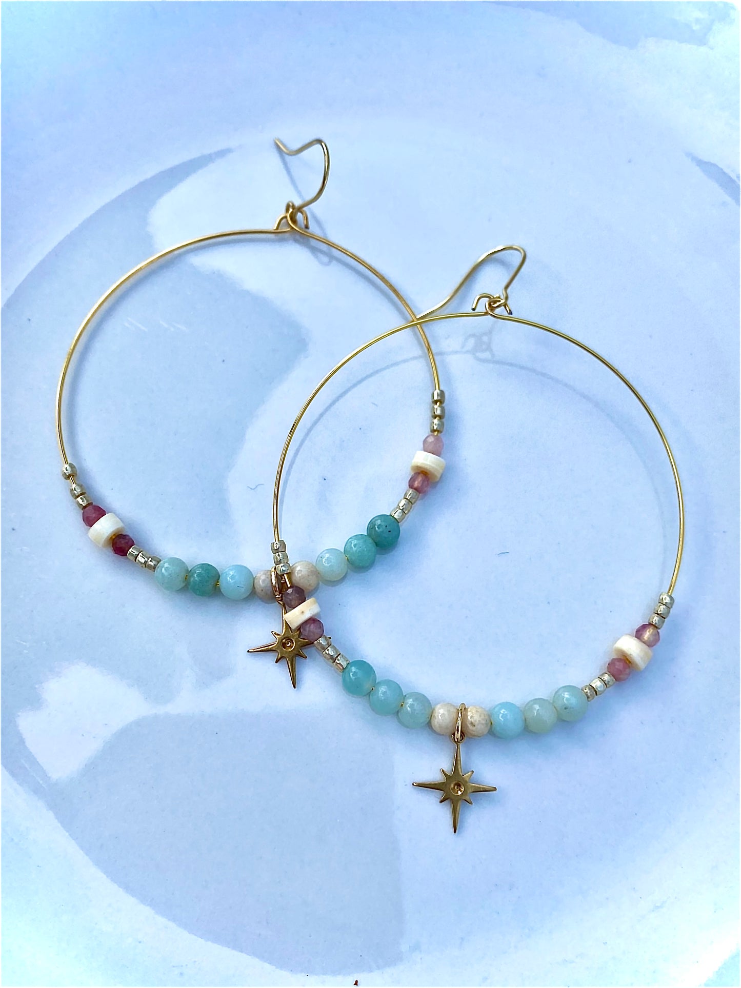 Large Amazonite Bohemian Star Hoops