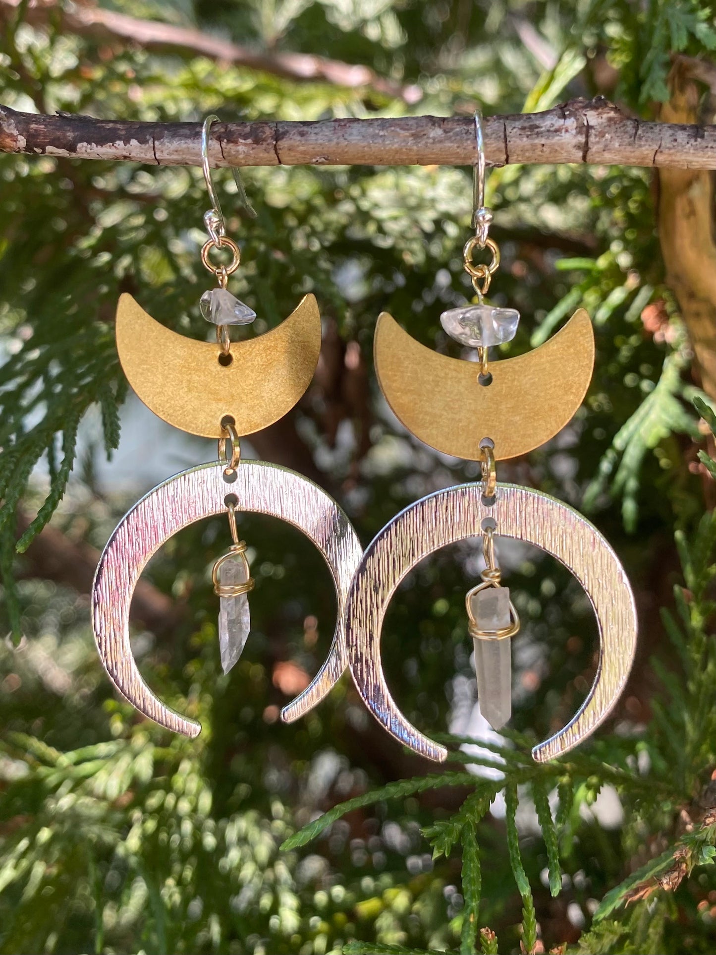 Mixed Metal Moon Earrings