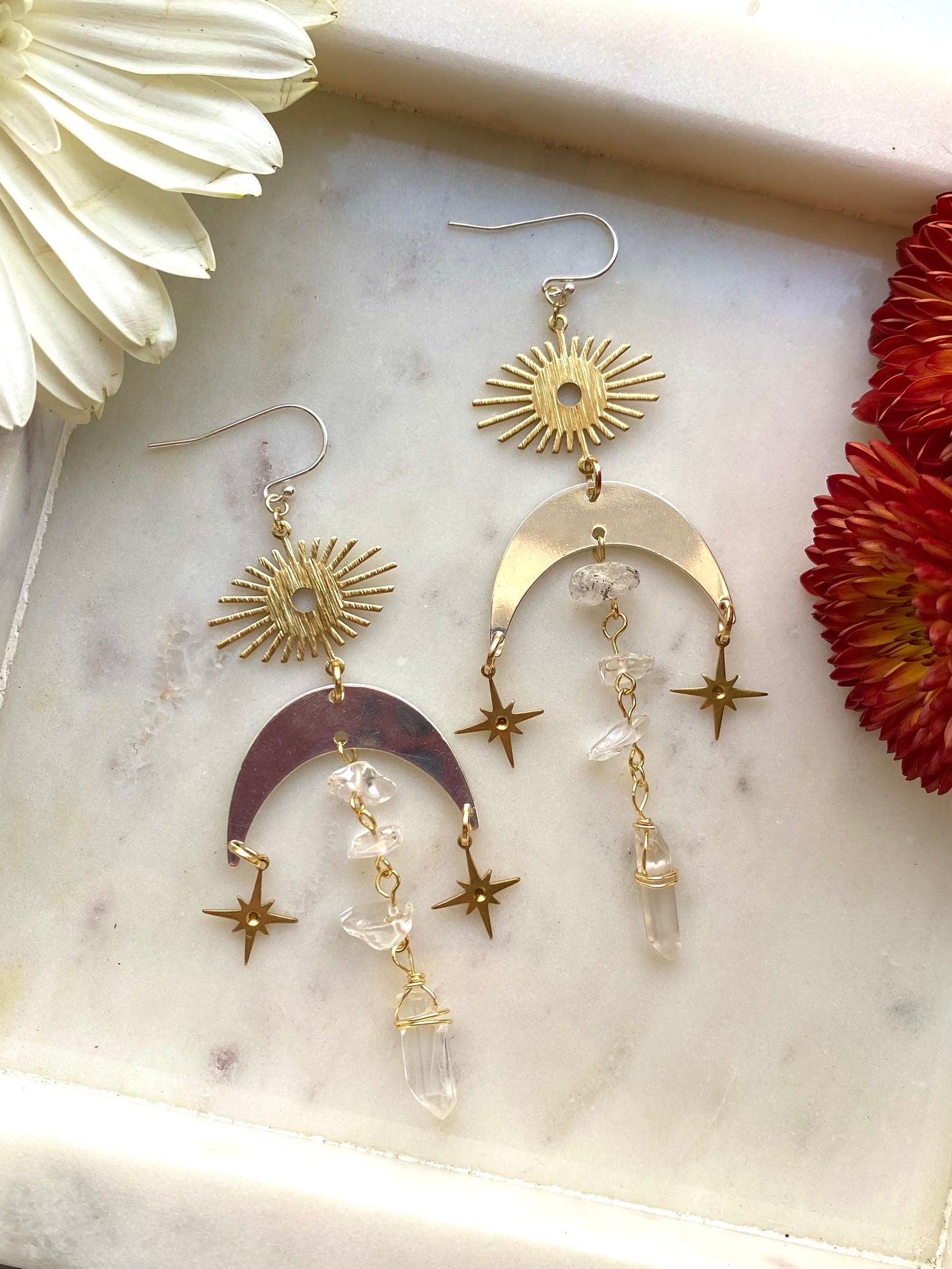 Mixed Metal Moon and Sun Witchy Star Celestial Bohemian Earrings