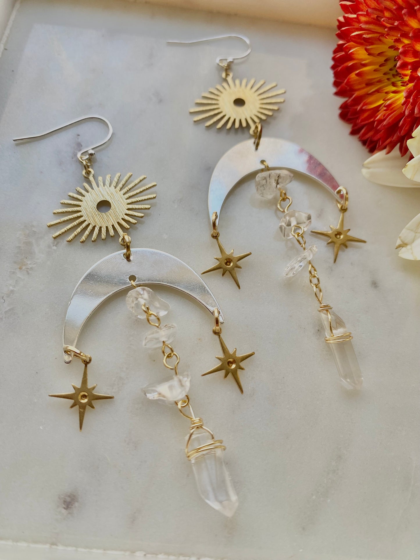 Mixed Metal Moon and Sun Witchy Star Celestial Bohemian Earrings
