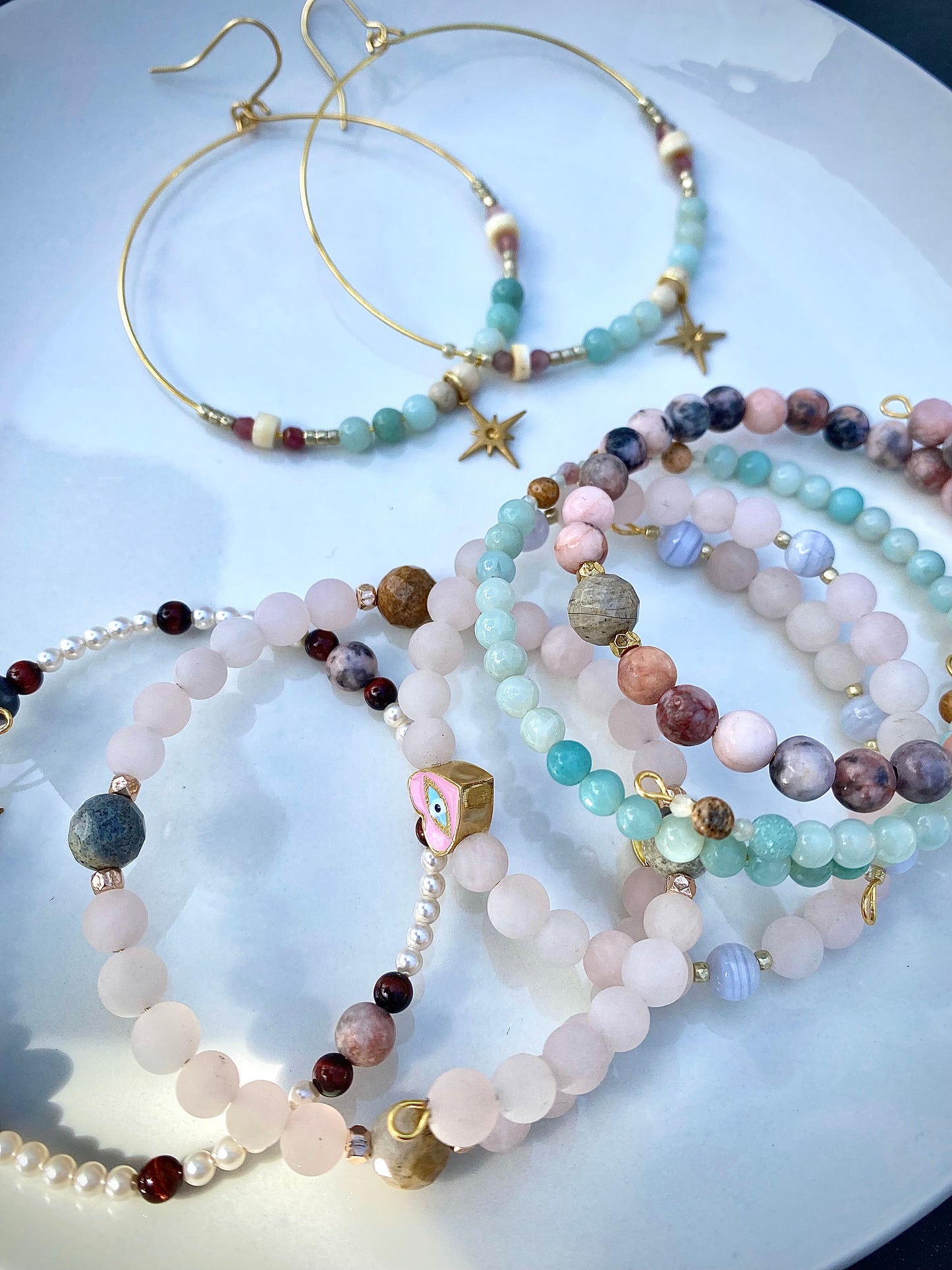 Large Amazonite Bohemian Star Hoops