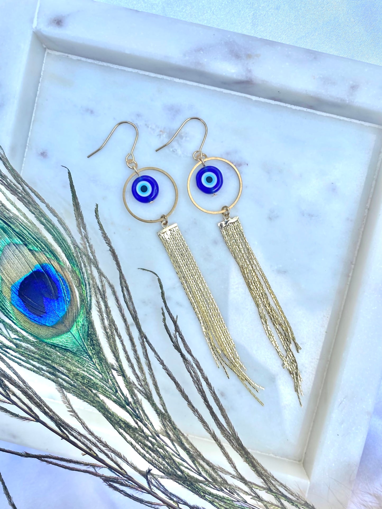 Evil Eye and Gold Cascade Earrings