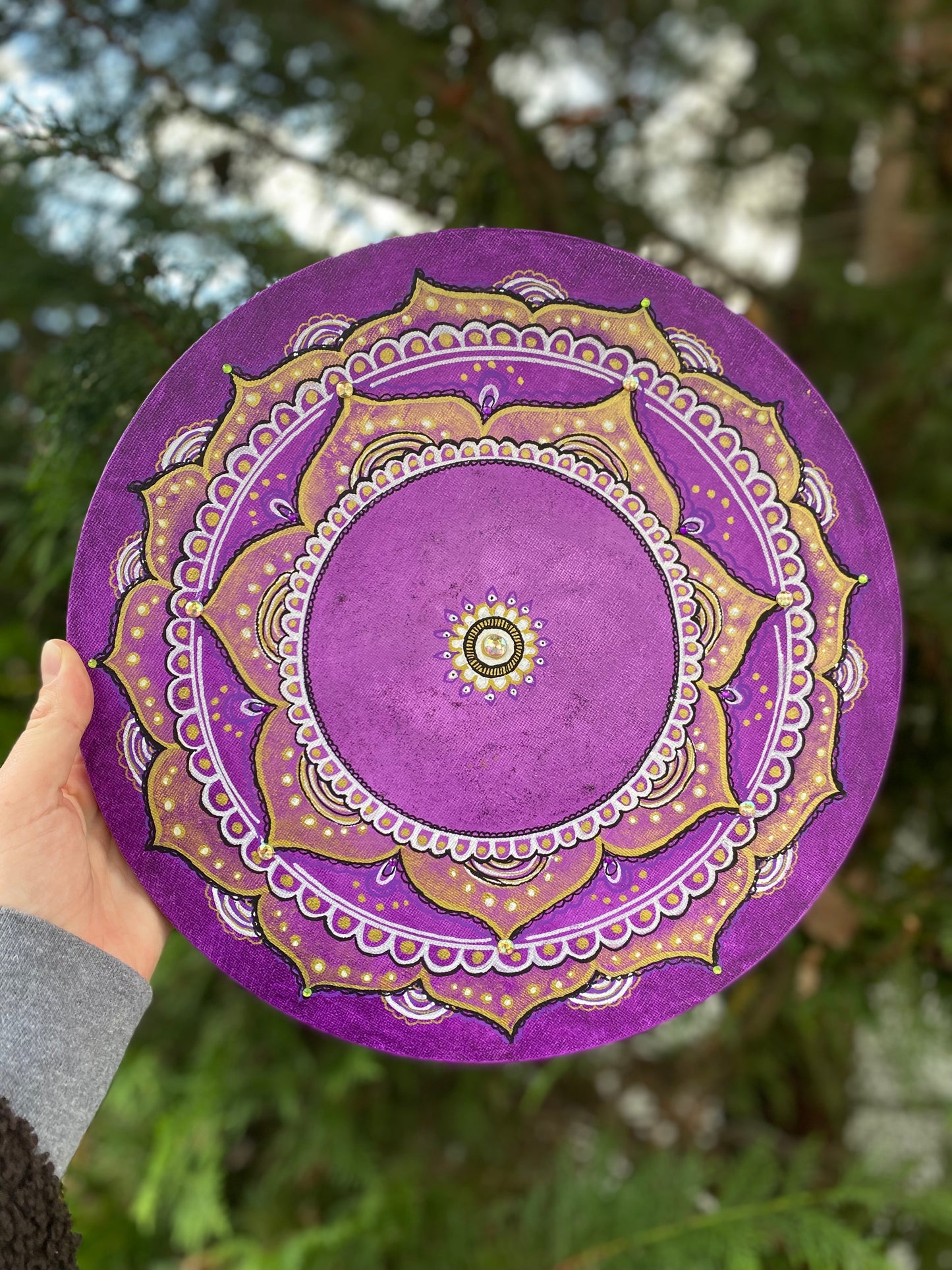 Boho Bliss Handmade Acrylic Mandala Purple Bohemian Wall Art