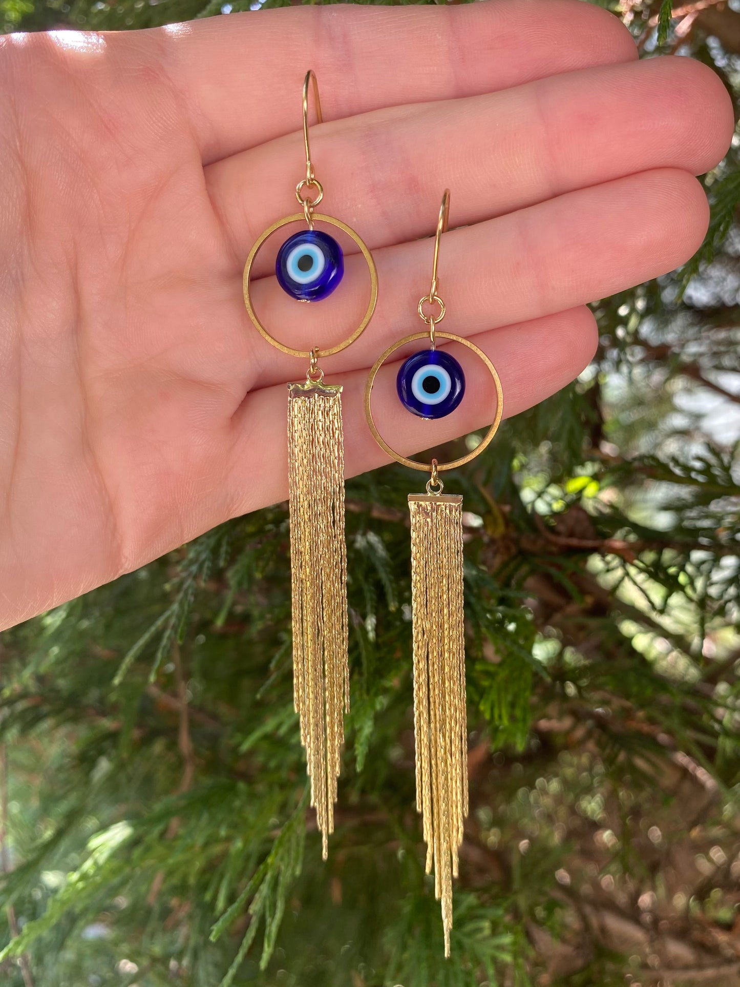 Evil Eye and Gold Cascade Earrings