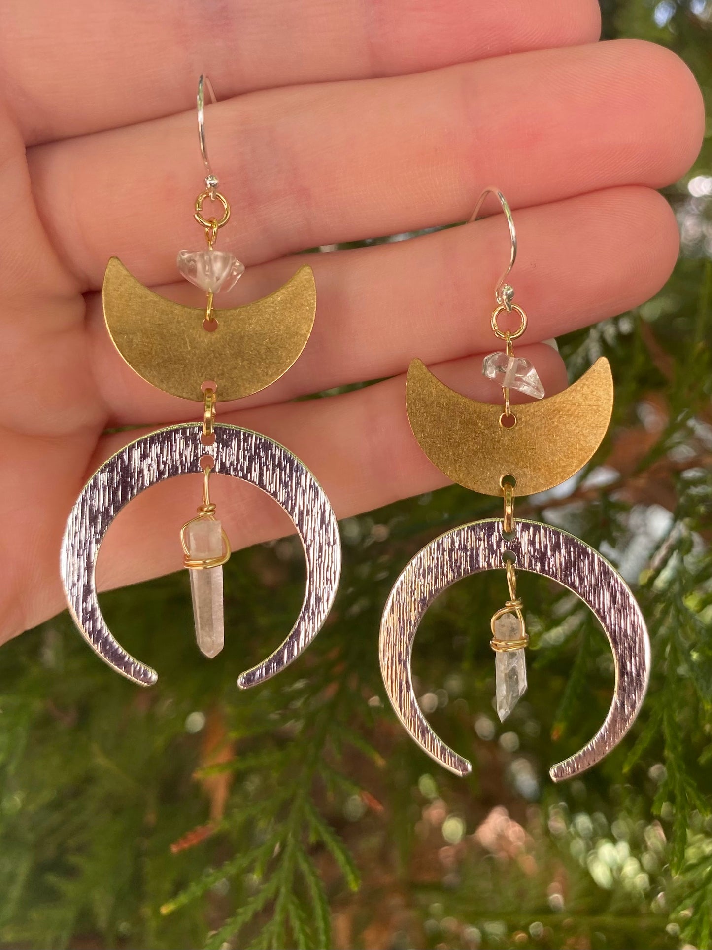 Mixed Metal Moon Earrings