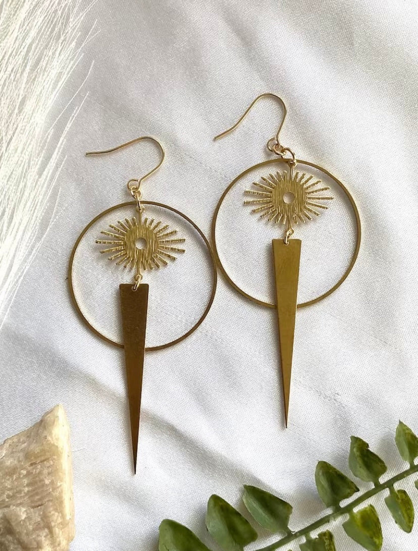 Warrior Sun Goddess Brass Bohemian Earrings